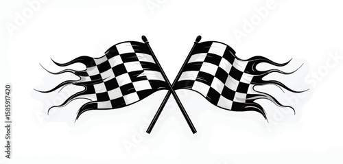 Crossed Checkered Flags with Dynamic Flames
