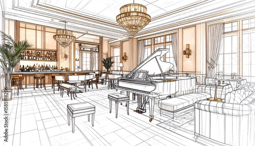 Elegant Drawing of a Luxurious Living Room Interior