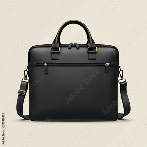 Elegant Black Leather Briefcase with Golden Accents for Professional Style