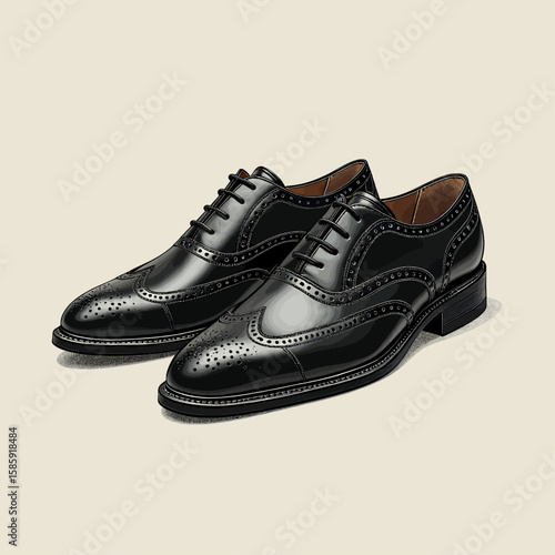 Elegant Black Brogues on Neutral Background