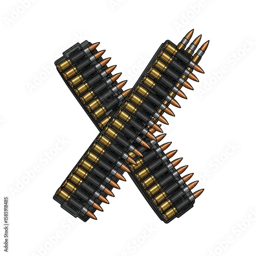 Icon representing ammunition belt formed into a letter x for game assets