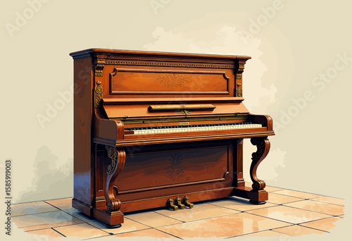 Elegant Upright Piano in Classic Wooden Setting