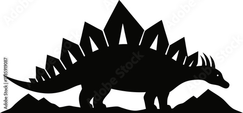 Stegosaurus Silhouette With Mountain Range Plates