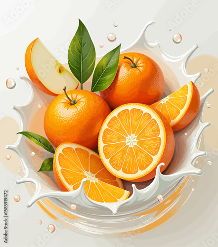 Fresh Oranges Splashing in Morning Dew