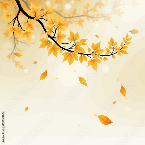 Golden Autumn Leaves Falling, Serene Sky, Warm Sunset
