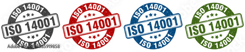 iso 14001 stamp. iso 14001 round stamp set isolated on white background