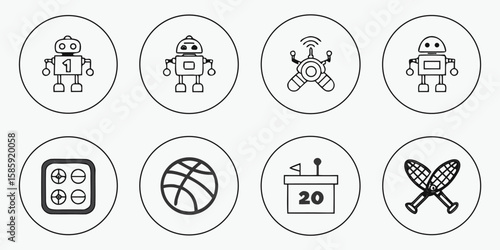 Robots drone scoreboard rackets stove basketball icons