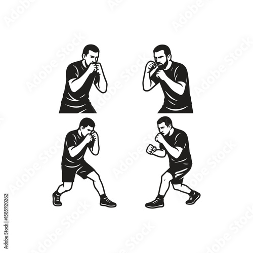 vector silhouette icon illustration of boxing stance