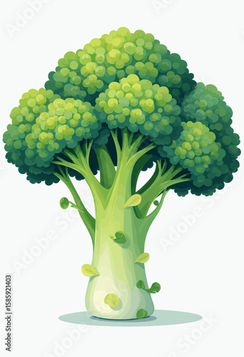 Lush Broccoli Illustration on White Background