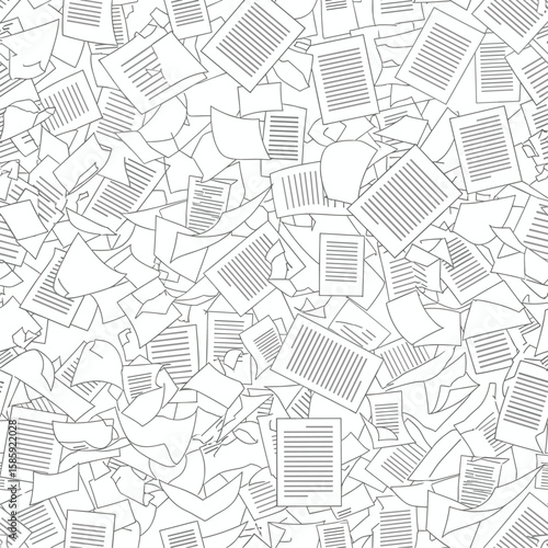 Chaotic collection of paper documents scattered across the surface representing data overload