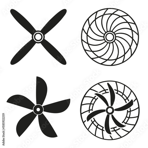 Four fan blades and decorative fan grills propeller