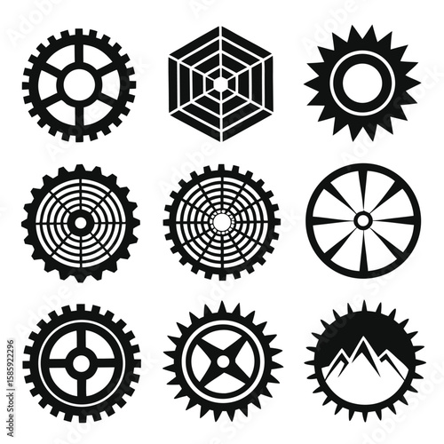 Gear wheel icons and geometric shapes cogwheel mechanical