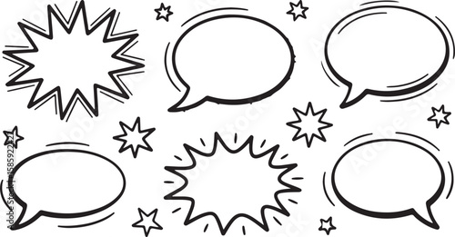 This vector set of comic speech bubbles features diverse cartoon talk clouds and chat balloons, perfect for designing communication icons and message labels