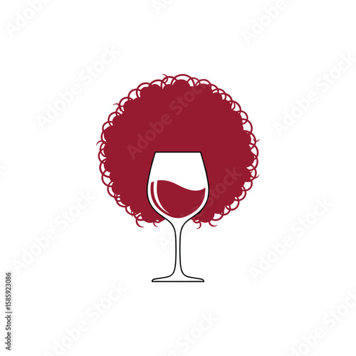 A stylized illustration of a wine glass with a vibrant curly red hairstyle representing a unique beverage experience