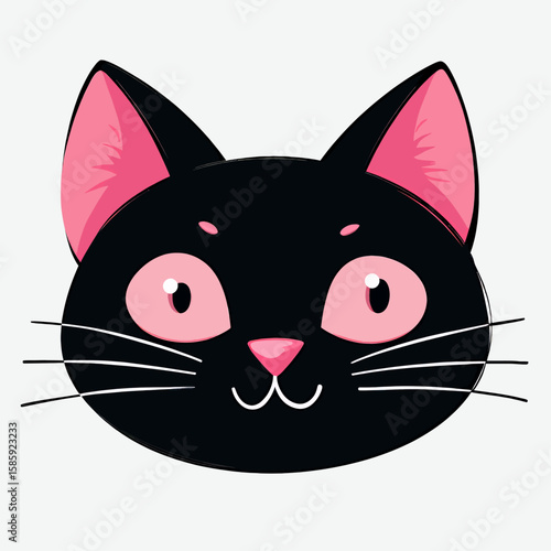 Playful Black Cat Face with Pink Eyes and Ears