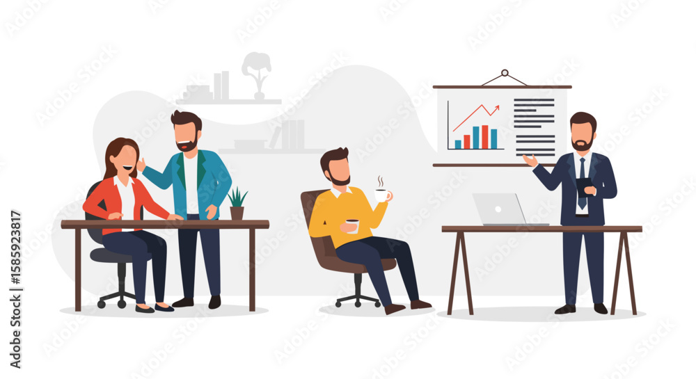 A diverse team collaborates in a modern office setting, with presentations and discussions focused on business growth and achieving financial goals. A diverse team collaborates in a modern office setting, with presentations and discussions focused on business growth and achieving financial goals.