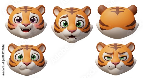 Cartoon tiger heads with expressions