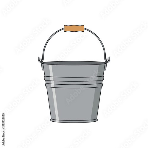 Durable galvanized metal pail with wooden handle for carrying liquids or storing garden supplies