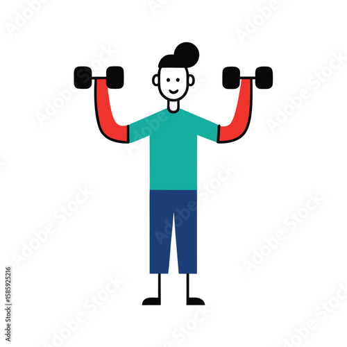 person lifting dumbbells doodle style on white