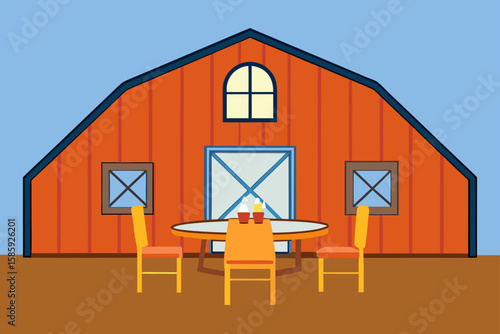 renovated barn interior with solid wood dining