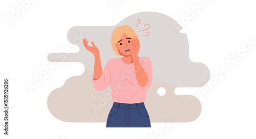 An illustration depicts a blonde woman experiencing severe toothache, holding her painful cheek with a troubled expression against a light background.