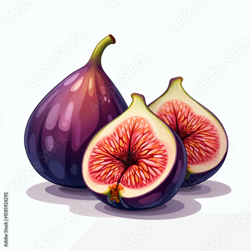 Vibrant Figs Illustration: Purple Fresh and Sliced, Nature Still Life