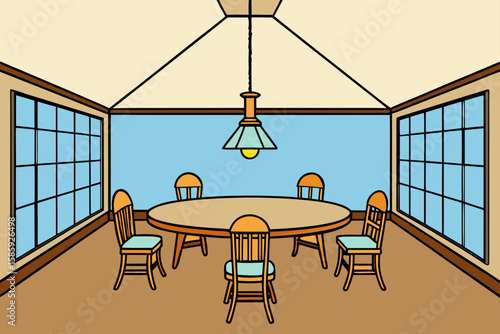 sunroom dining area with vintage wood furniture