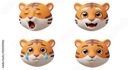 Tiger heads with various emotions illustration