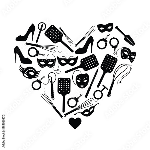 Intimate collection of adult toys shaped into a heart symbol for passionate encounters