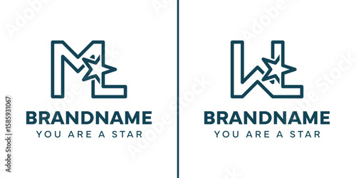 Letters ML or WL Star Monogram Logo, representing success, freedom and premium