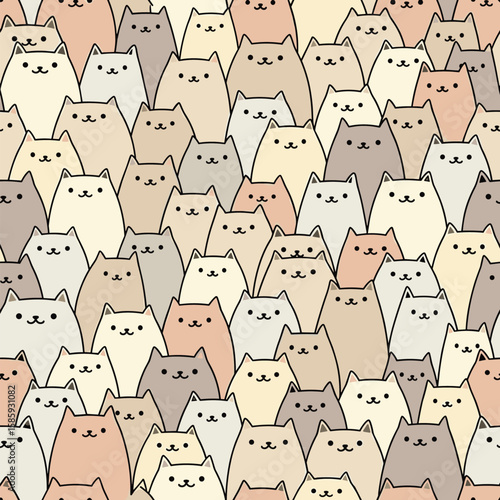 An adorable collection of cute feline friends in a lively pattern