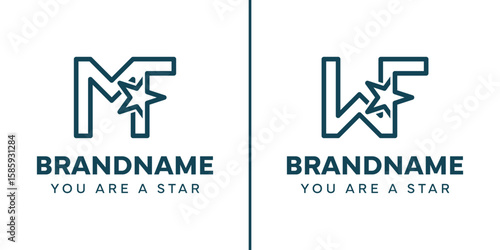 Letters MF or WF Star Monogram Logo, representing success, freedom and premium