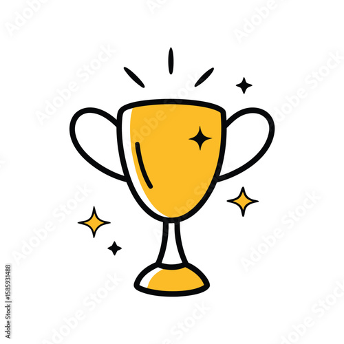trophy cup with sparkles doodle style on white 