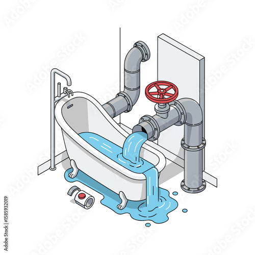 Plumbing system overflowing bathtub water drainage issue repair