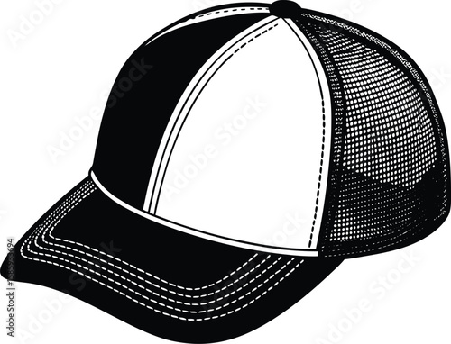 A stylish baseball cap with a mesh back is isolated on white background