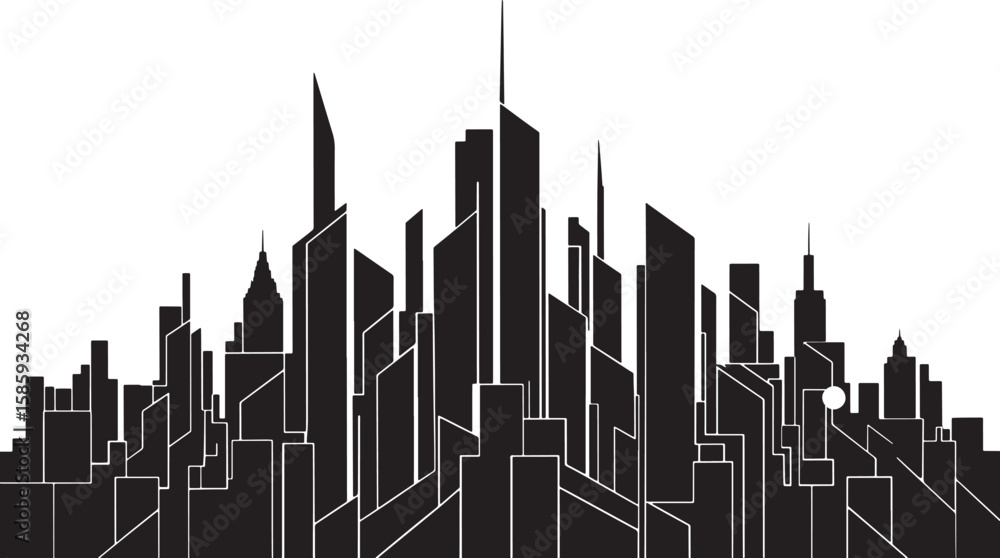 Obraz premium Modern Cityscape Silhouette Vector Illustration for Urban Design and Architectural Visualization Projects