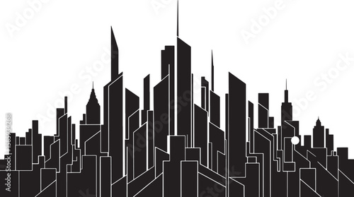 Modern Cityscape Silhouette Vector Illustration for Urban Design and Architectural Visualization Projects