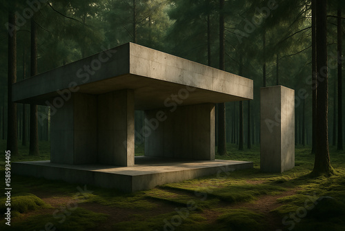 Brutalist architectural renderings, where concrete merges with natural landscapes.