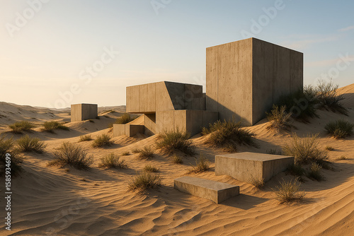 Brutalist architectural renderings, where concrete merges with natural landscapes.