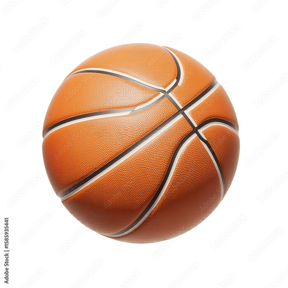 Fototapeta premium Basketball Isolated: A detailed shot of a standard orange basketball, a symbol of sport, teamwork, and athletic competition. Isolated against a clean backdrop.