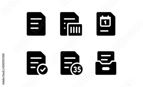 Set of minimal document icons: calendar, checklist, and notifications