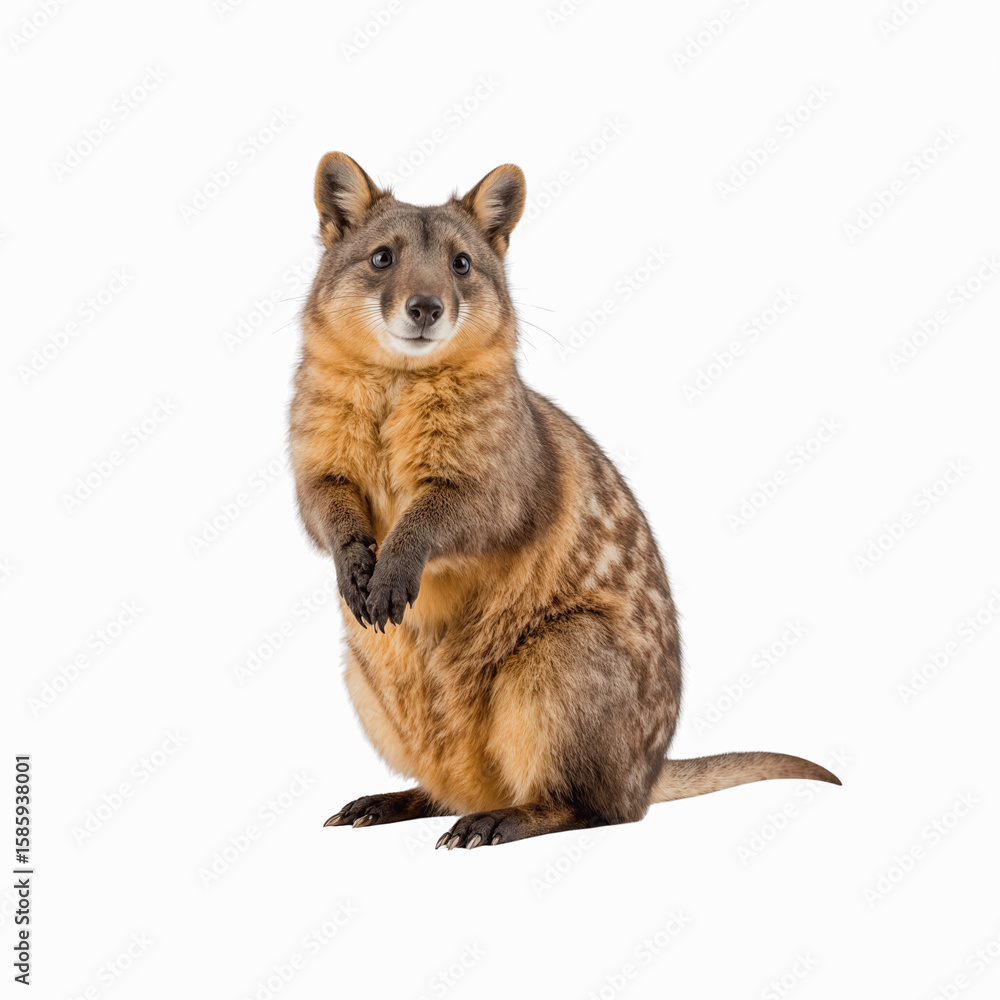 Obraz premium Curious Quokka: A captivating Quokka, with its endearing expression and vibrant fur, sits poised, inviting connection and sparking joy. 
