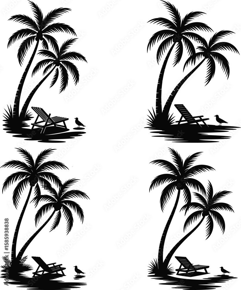 Fototapeta premium palm tree summer silhouette, summer vacation silhouette, tropical vacation silhouette, beach holiday silhouette