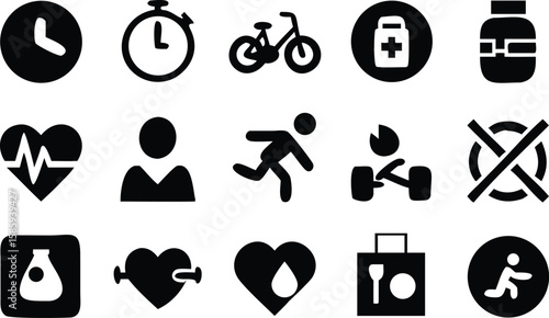 Health and Fitness Icons Collection clock stopwatch