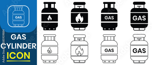 Gas cylinders icon vector. Liquefied petroleum gas bottle symbol. Flammable fuel container used for cooking and heating symbol. Gas tank safety, warning sign.  Vector illustration.