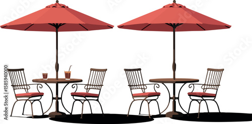 Charming Outdoor Cafe Scene with Umbrellas and Tables Featuring Chairs, Drinks, and a Relaxing Atmosphere for Social Gatherings