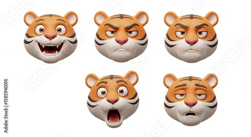 Tiger faces set with various expressions