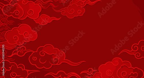 Elegant red cloud pattern with subtle chinese style motifs on deep red background