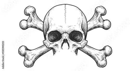 Intricate hand-drawn skull and crossbones artwork