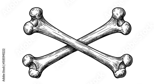 Detailed crossed bones design in black and white hand drawn style